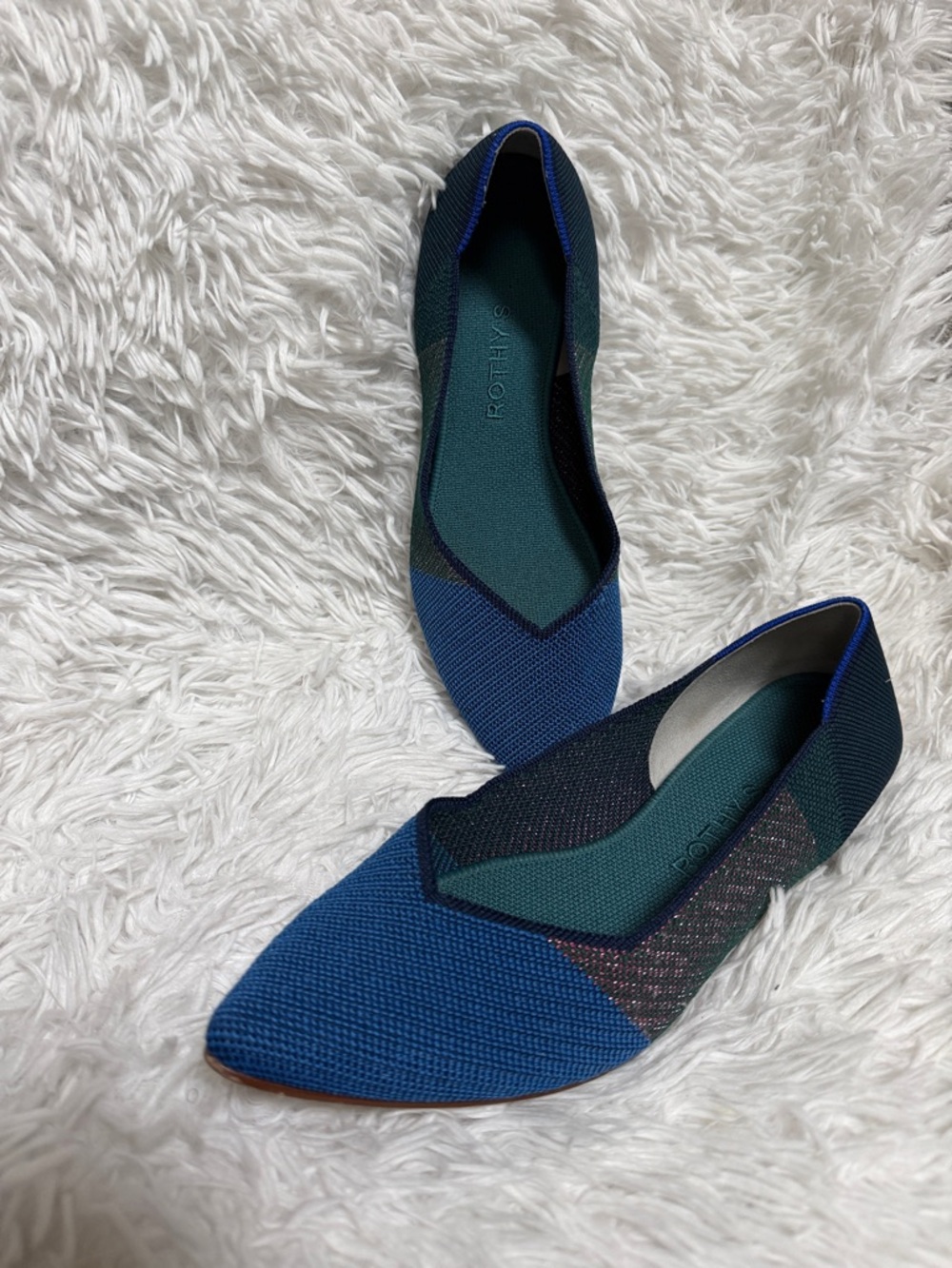 Rothy's Blue and Teal Pointed-Knit Flats